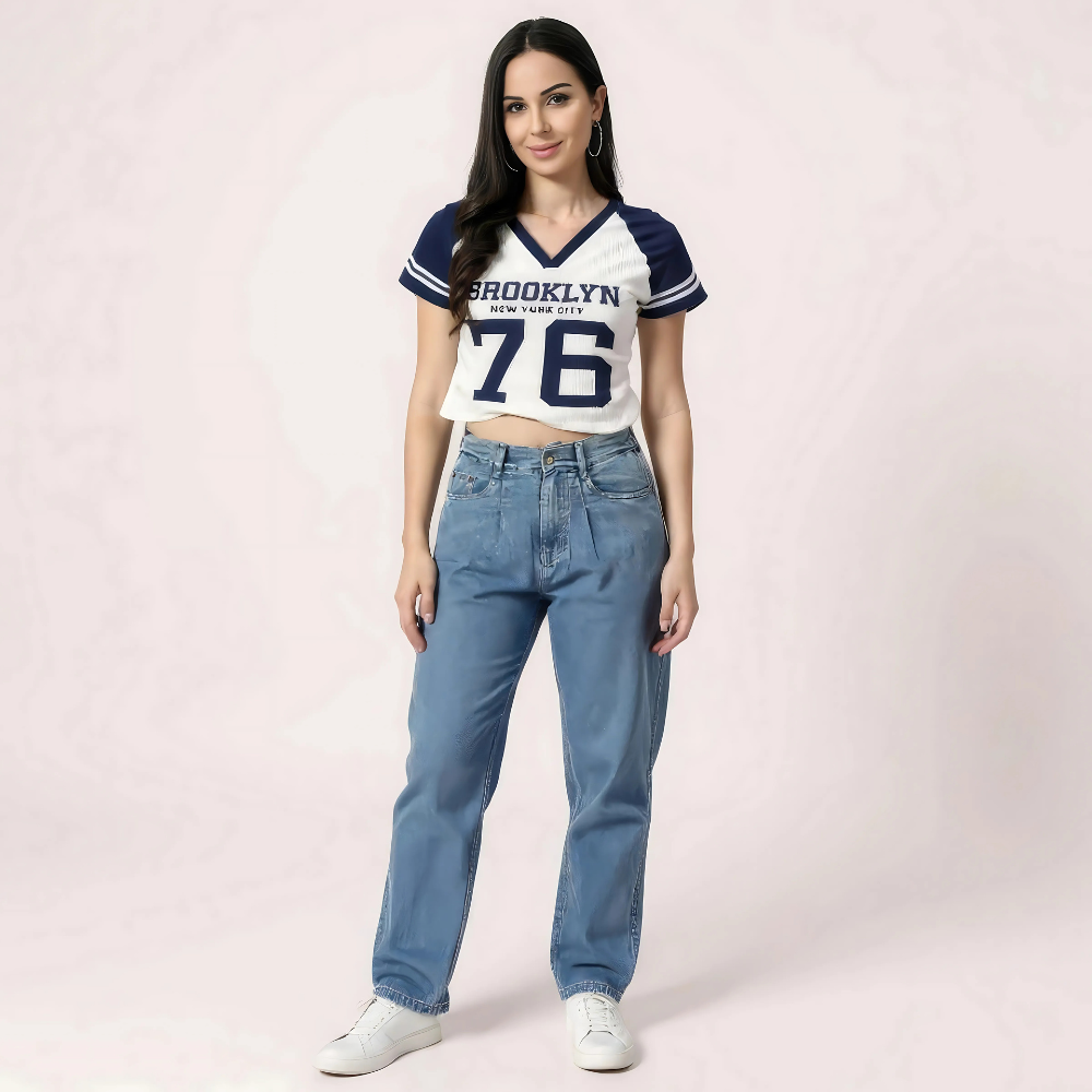 Brooklyn 76 Varsity Crop Top – Navy & White