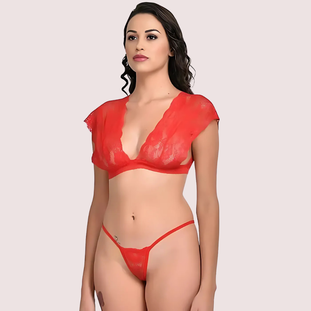 Very Sexy Red Lace Bra G-String Set