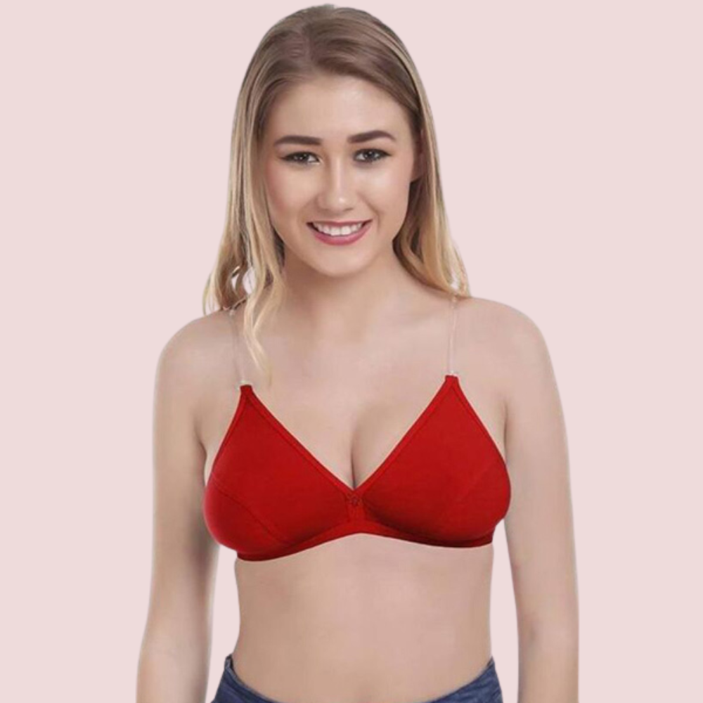Clear Straps Red Hosiery Bras (Pack of 2)