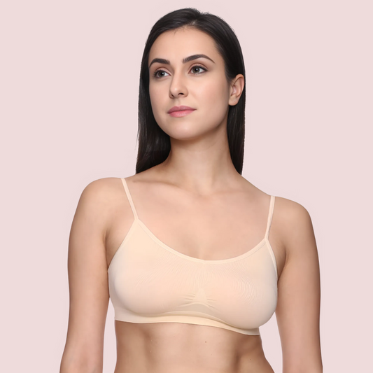 Comfort Beige Thin Straps Sports Bra