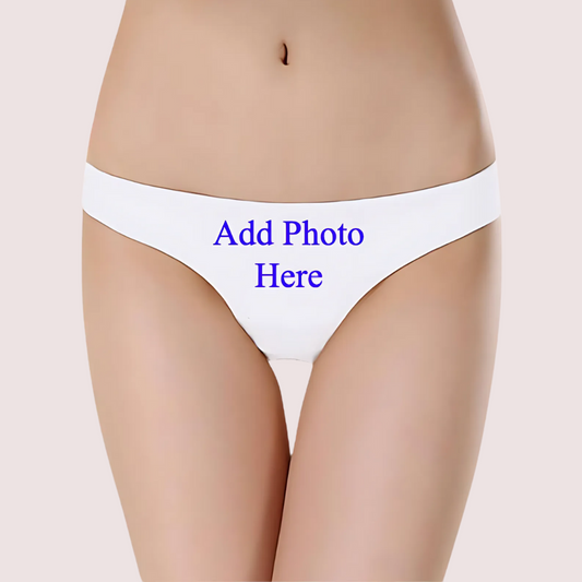 Custom Photo- White Low Waist Cotton Thong Panty