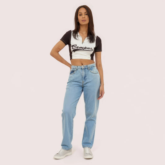 Camper Chic Contrast Zip Crop Top