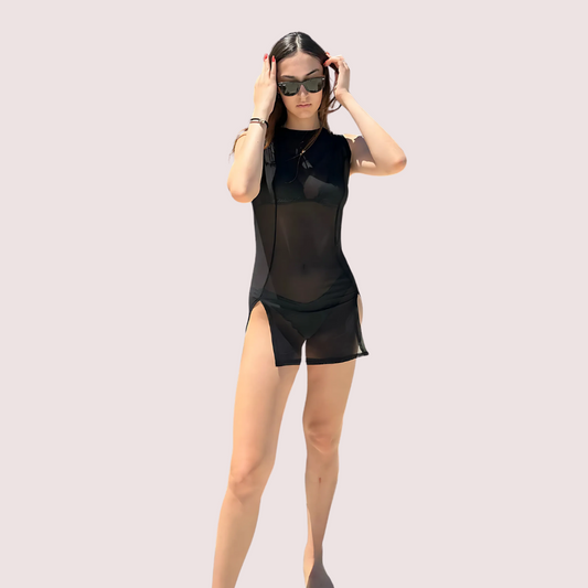 Sheer Black Mini Dress with Dual Open Slits – Style 2