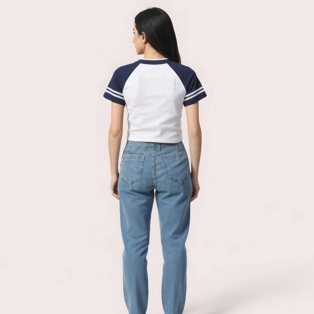 Brooklyn 76 Varsity Crop Top – Navy & White