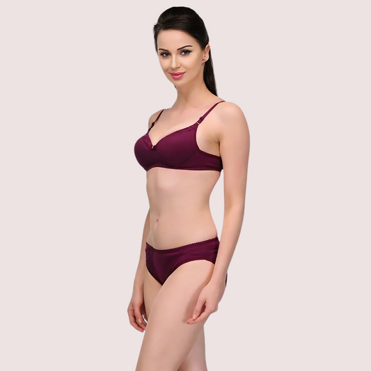Pure Cotton Purple Bra Panty Set