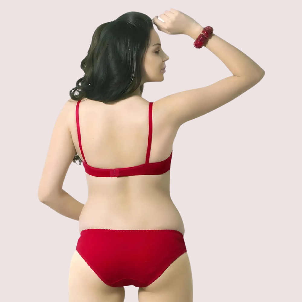 Cute Solid Red Pure Cotton Bra Panty Set