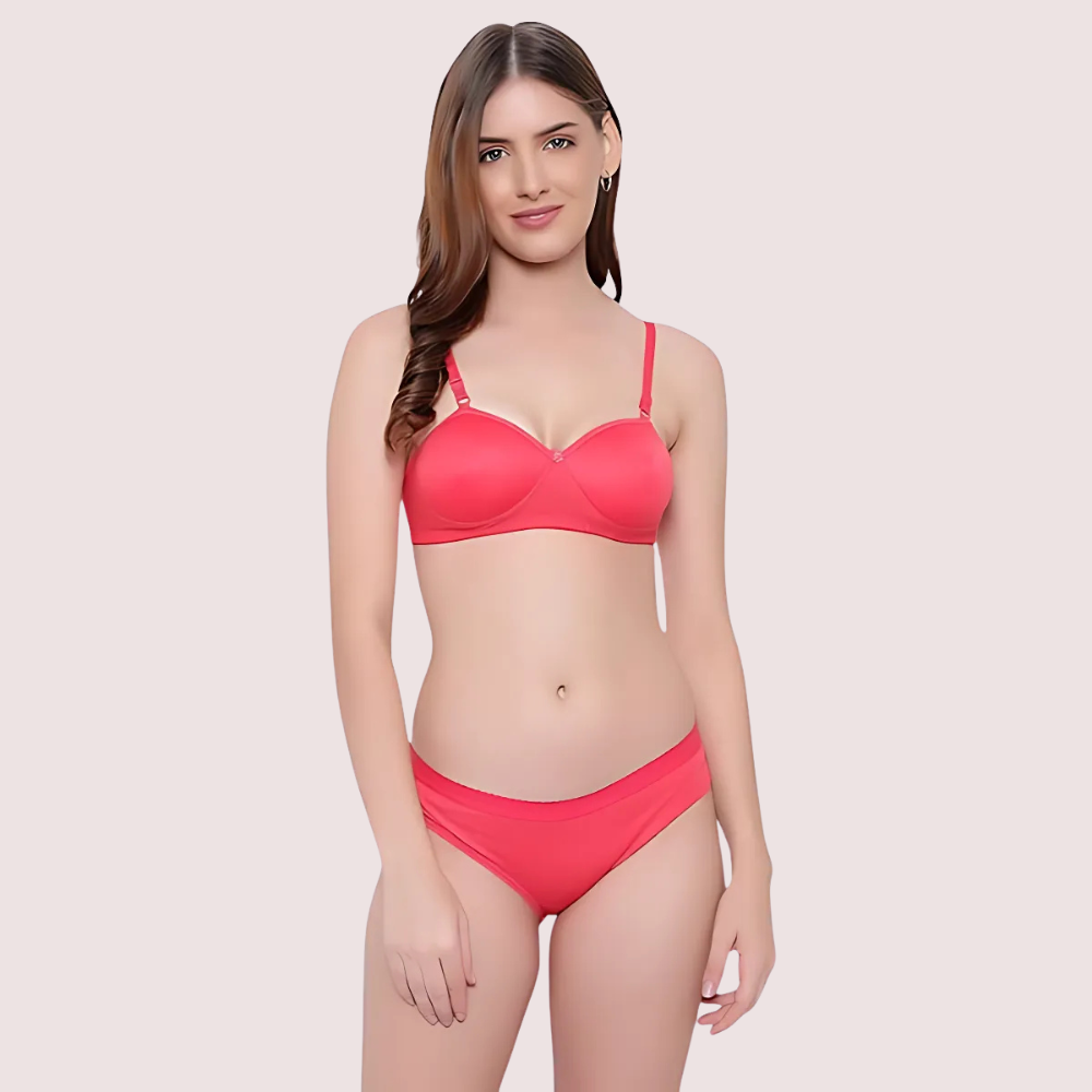 Non-Wired Cotton Push-Up Bra Panty for Women (2 pack)