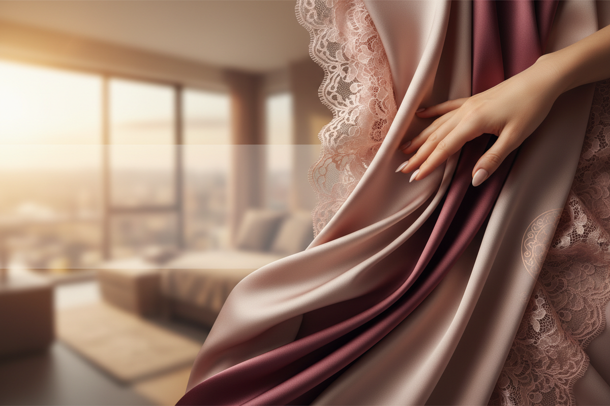 Satin and lace lingerie fabric detail by Trenzora
