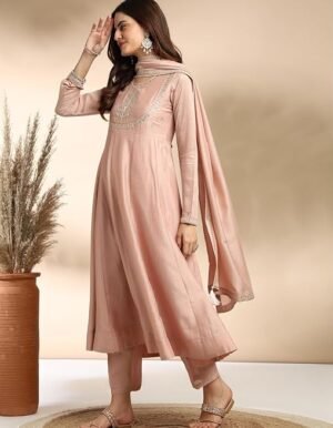 MOKOSH Women's Silk Anarkali & Pant with Dupatta Set
